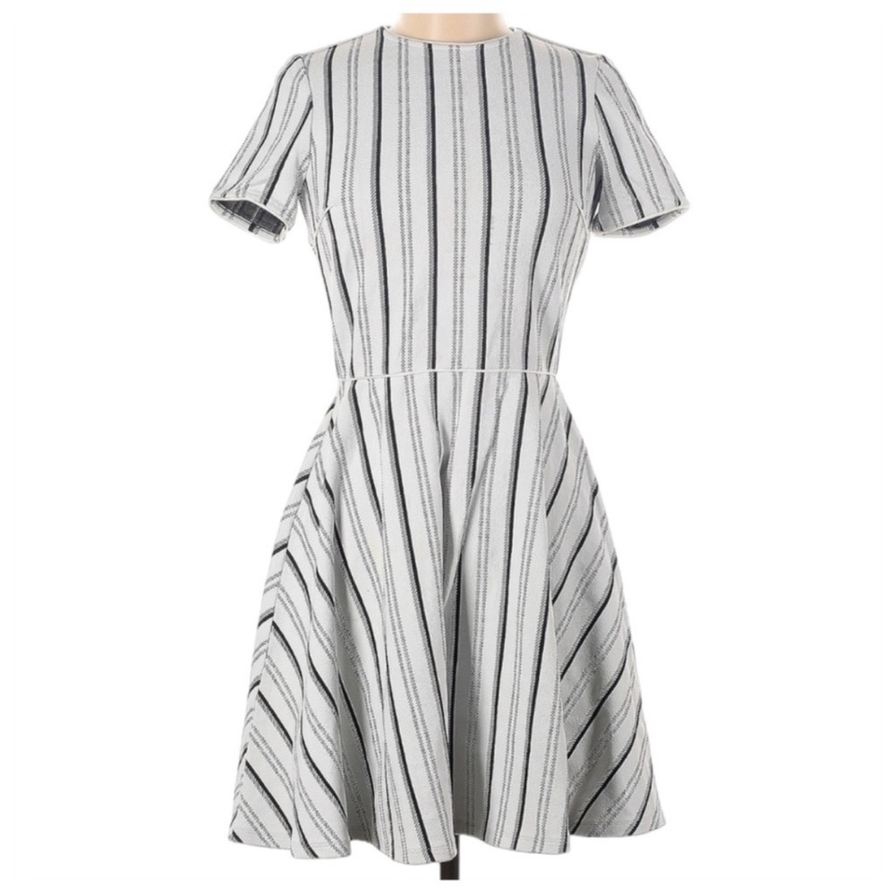 OPENING CEREMONY NYC White and Black Striped Short Sleeved Skater Dress, Medium